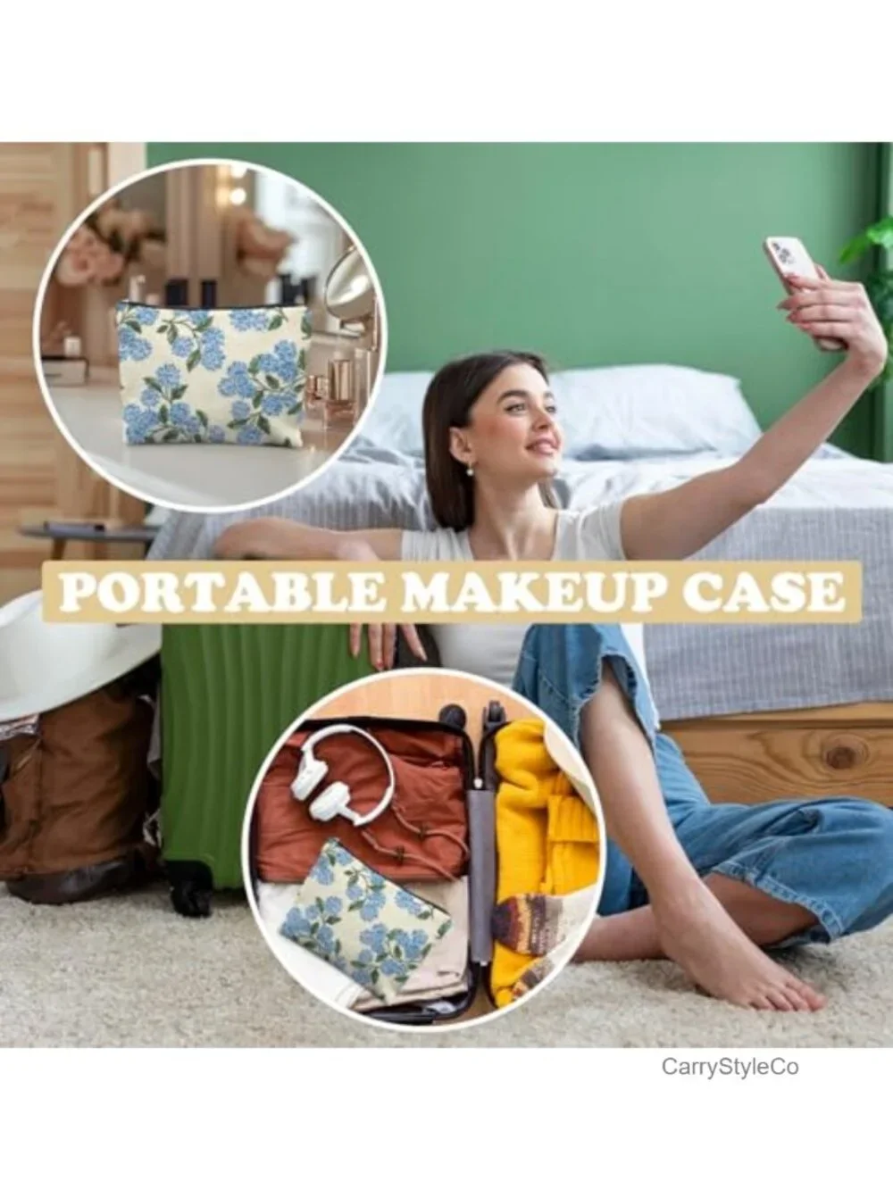 Linen Canvas Zipper Makeup Bag Cosmetics Pouch Travel Organizer Gift for Women